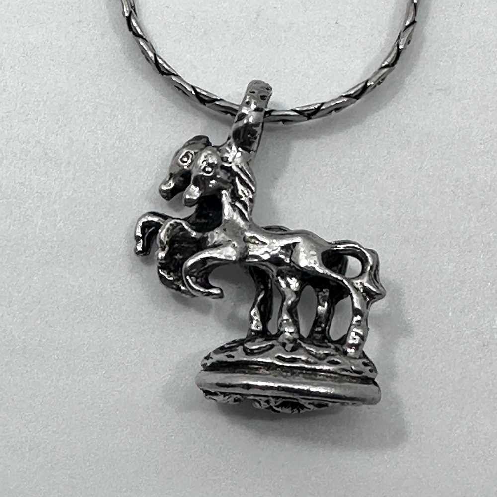 VTG Goldette NY Carousel Horse Necklace Silver Tone Equestrian Victorian Revival